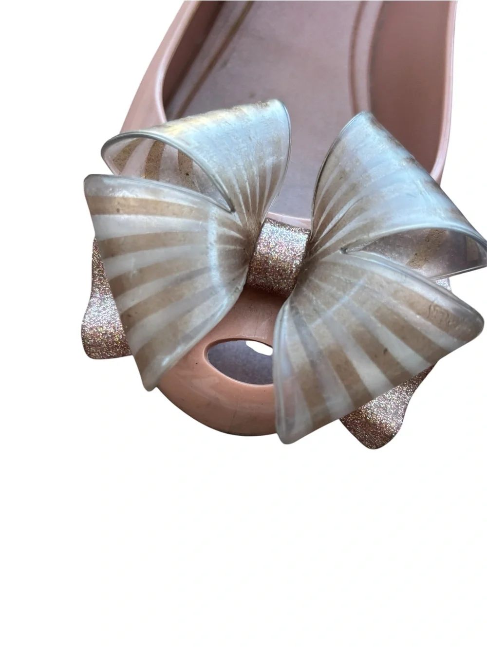 Melissa Pink Jelly Flats with Iridescent Ribbon Bow
